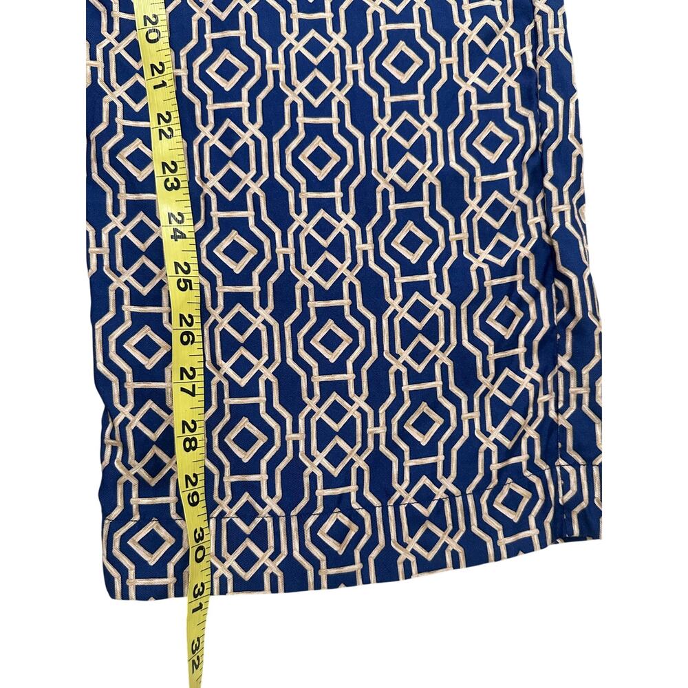 J.McLaughlin Silk Blend Geometric Wide Leg Pull On Pants Navy Tan Quiet Luxury 8 - Picture 10 of 11